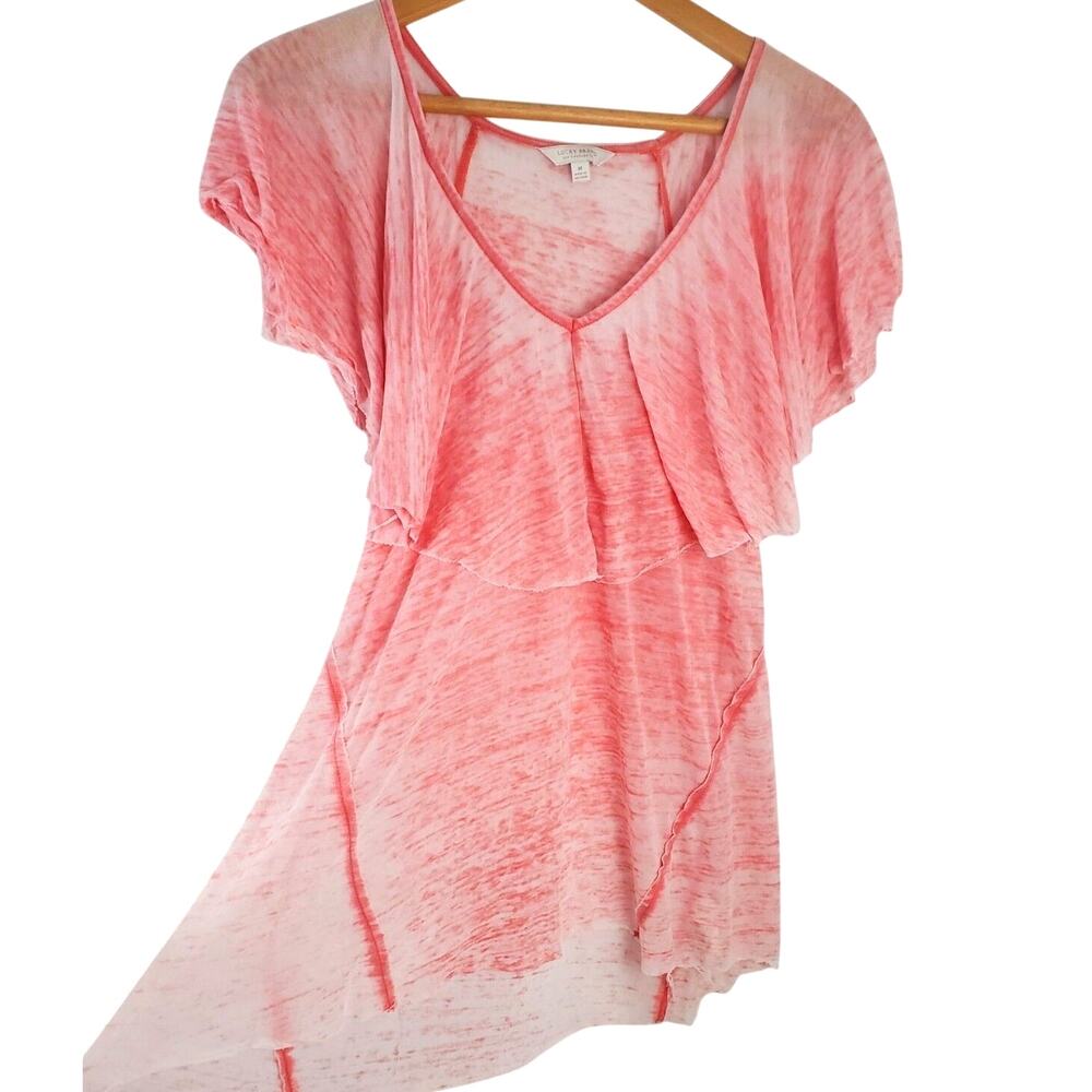 Lucky Brand Top Size M Burnout Fringe Red Shabby Viscose Sleeveless Womens Shirt